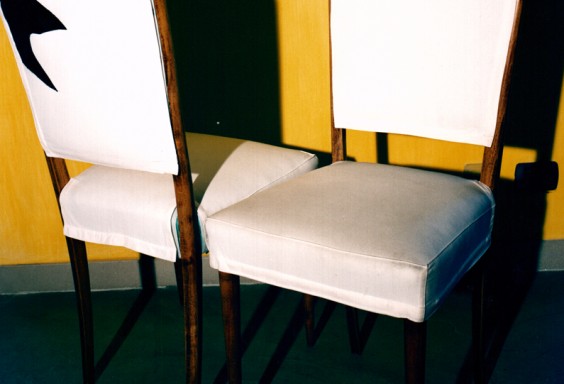 Rivestimento sedie di modernariato in cotone e inserto in materiale tecnico, 1988